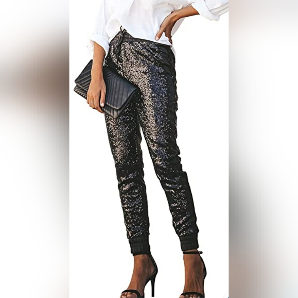 Black Sequin Pants | XL